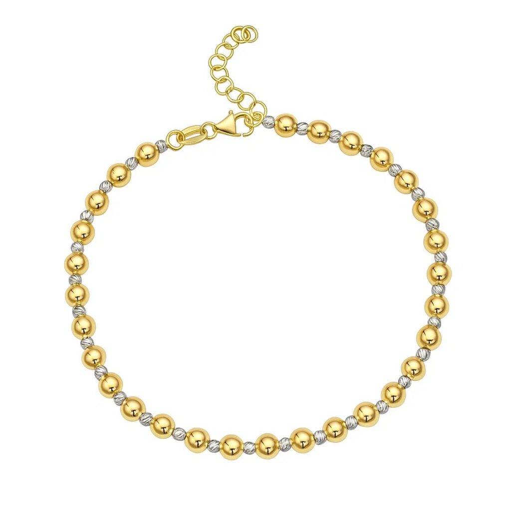 Two Tone Beaded Chain Bracelet in 14K Gold (4.00 mm) - Two-Tone Gold