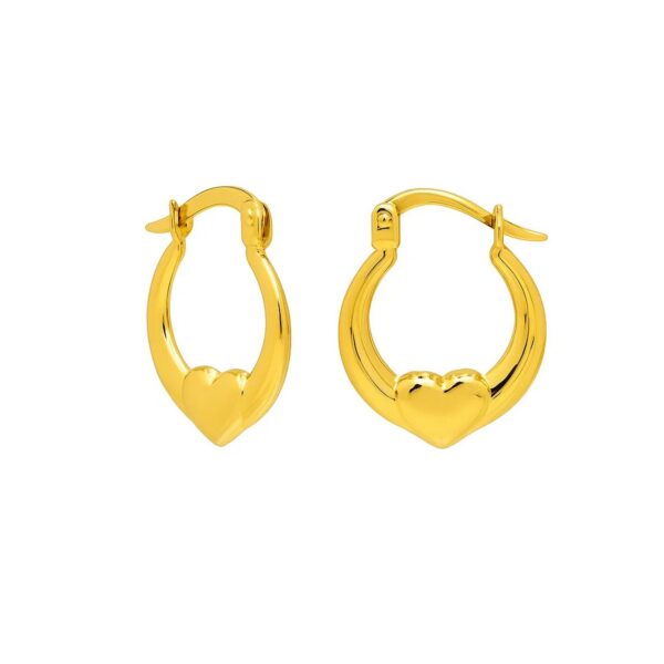 Small Heart Hoop Earrings in 14K Yellow Gold