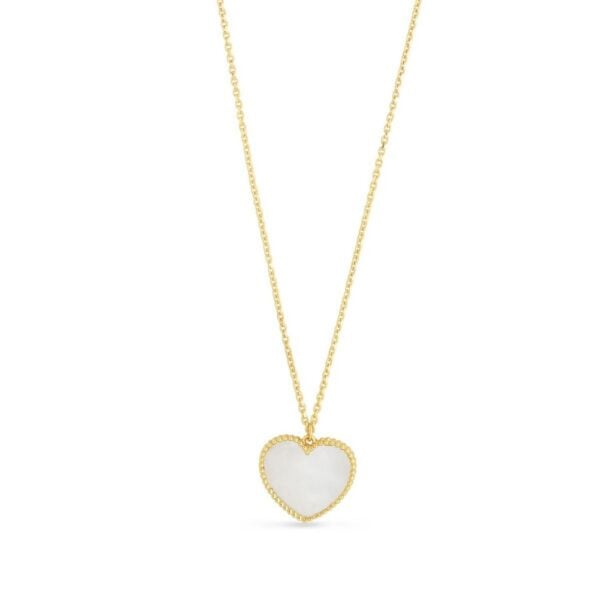 14k Yellow Gold High Polish Heart Pearl Paste Necklace