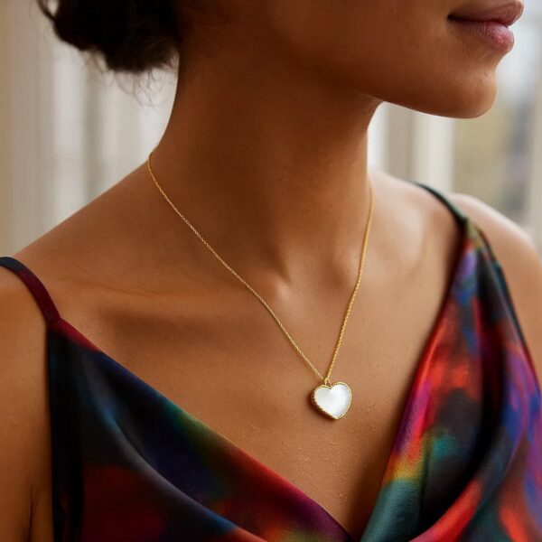 14k Yellow Gold High Polish Heart Pearl Paste Necklace - alternate view 3