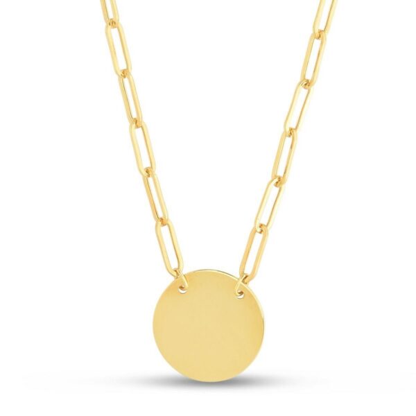 14k Yellow Gold High Polish Circle Disc Paperclip Link Necklace - alternate view 2