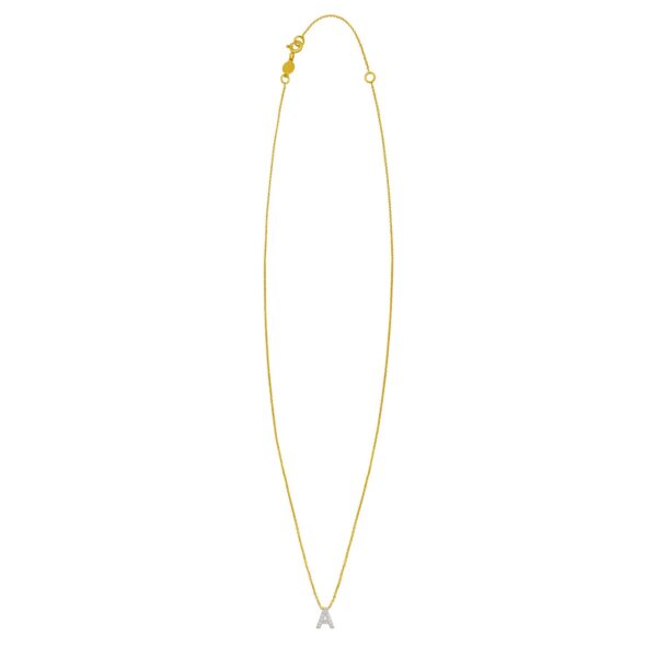 14K Yellow Gold Mini Diamond A Initial Pendant Necklace - alternate view 2