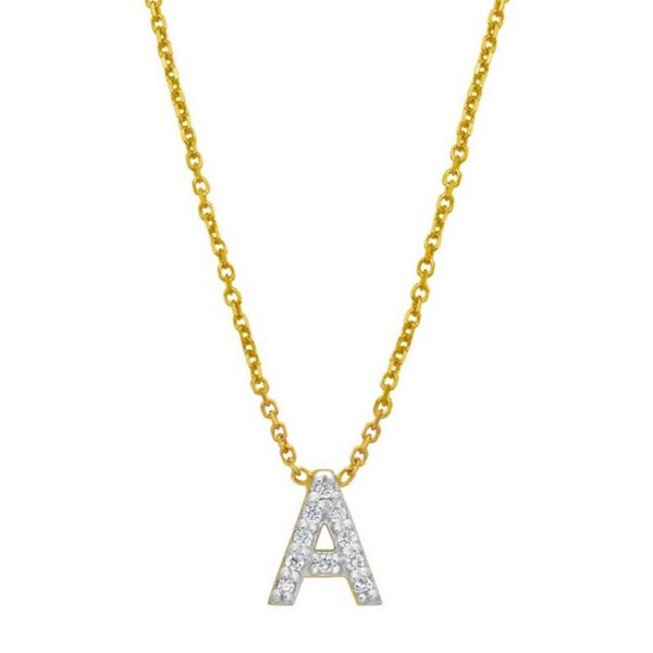 14K Yellow Gold Mini Diamond A Initial Pendant Necklace - alternate view 3