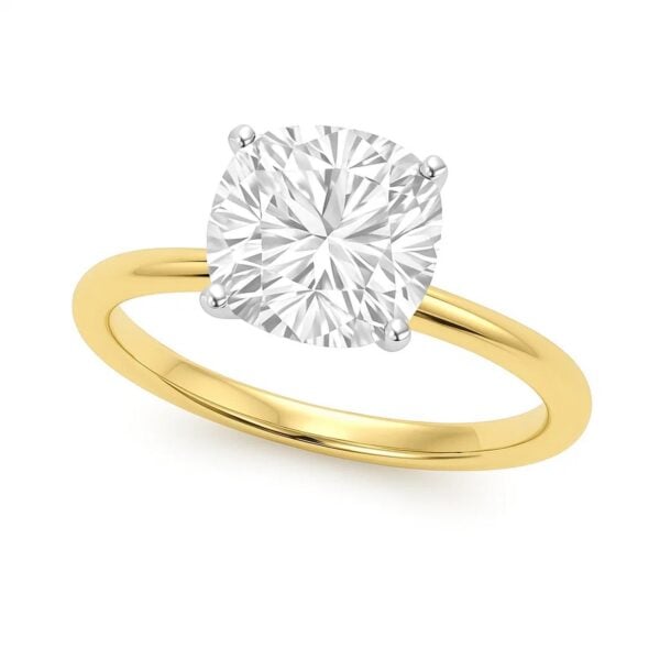 5 Carat Cushion Lab Grown IGI G/VS1 Diamond Solitaire Ring in 14K Yellow Gold