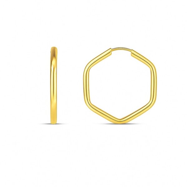 14k Yellow Gold Endless Hexagon Hoop Earrings