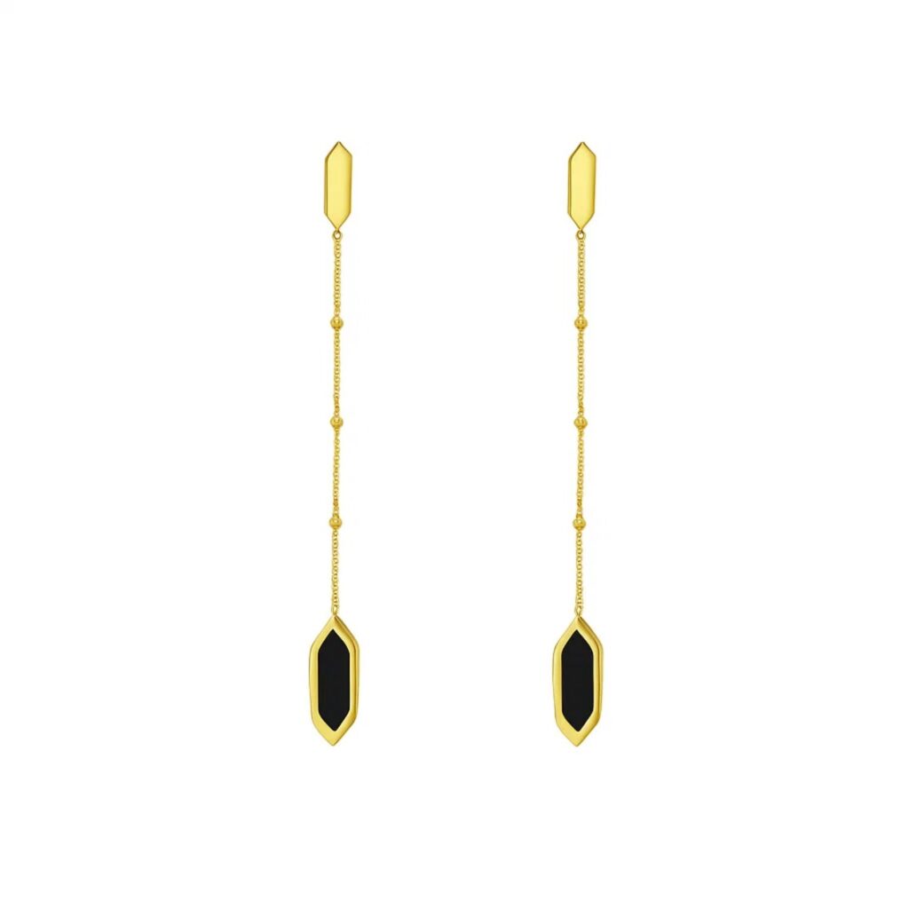 14K Yellow Gold Hexagon Onyx Drop Earrings