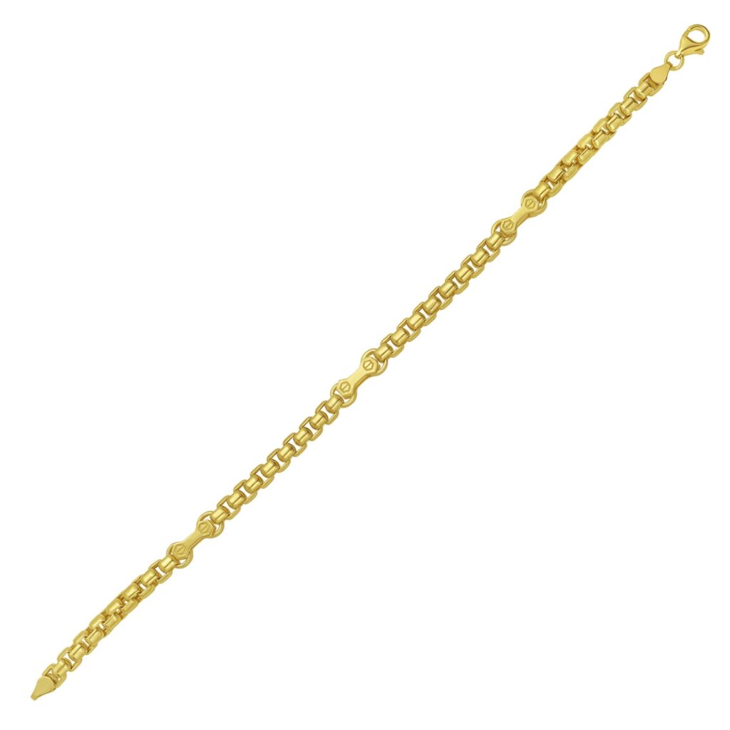 14K Yellow Gold Round Box Hardware Bracelet