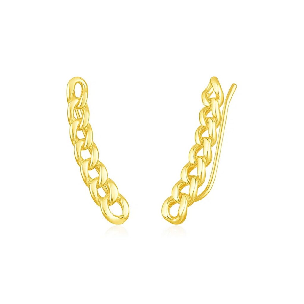 14k Yellow Gold Ear Climber Earring with Chain Links