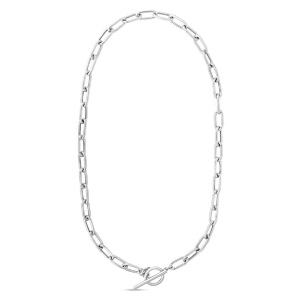 Sterling Silver Rhodium Plated Paperclip Toggle Necklace - alternate view 2