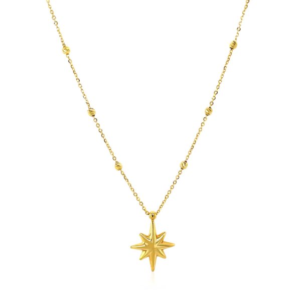14k Yellow Gold Necklace with Eight Pointed Star and Beads - alternate view 2