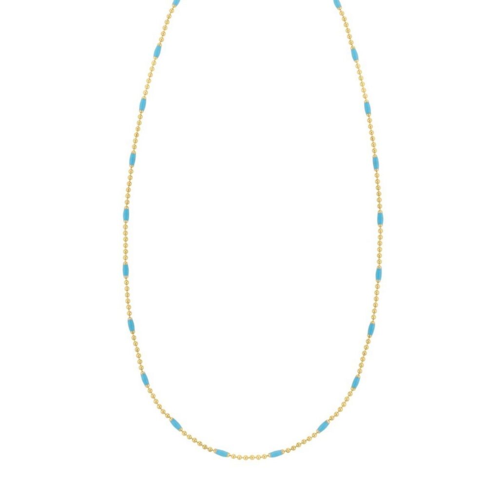 Sterling Silver Gold Plated Blue Enamel Beaded Necklace