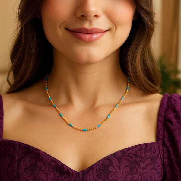 Sterling Silver Gold Plated Blue Enamel Beaded Necklace - alternate view 3