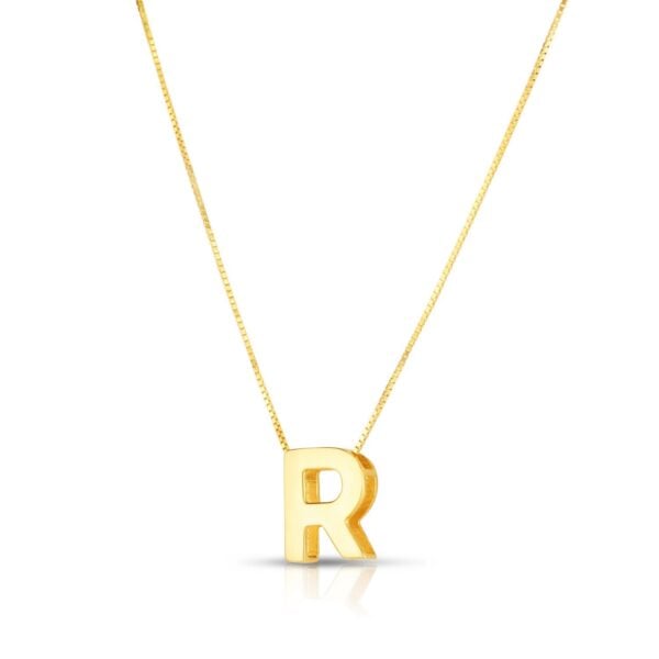 14K Yellow Gold Yours Truly Block Letter Initial R Necklace