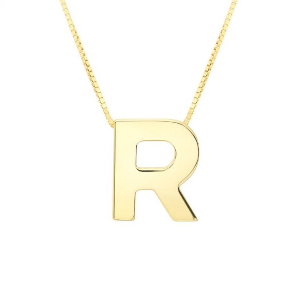 14K Yellow Gold Yours Truly Block Letter Initial R Necklace - alternate view 2