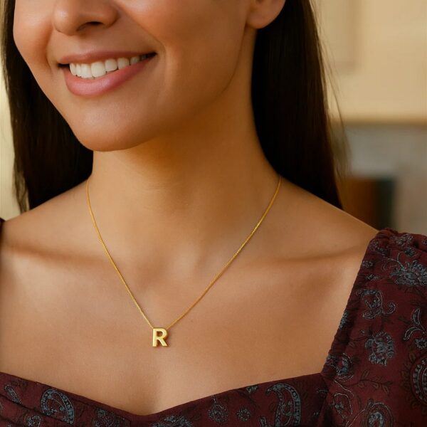 14K Yellow Gold Yours Truly Block Letter Initial R Necklace - alternate view 3