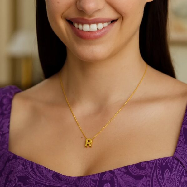 14K Yellow Gold Yours Truly Block Letter Initial R Necklace - alternate view 4