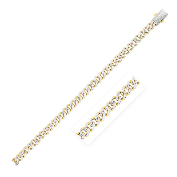 14k Yellow Gold White Pave High Polish Modern Lite Miami Cuban Chain (8.00 mm) - Two-Tone Gold