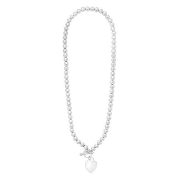 Sterling Silver Rhodium Plated Bead Toggle Heart Necklace - alternate view 2