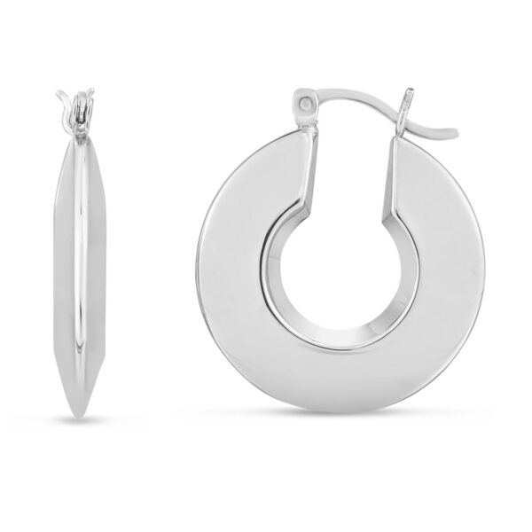 Sterling Silver Rhodium Plated Small Puffed Hoop Earrings