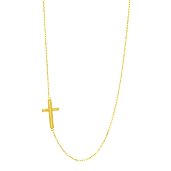 14k Yellow Gold Necklace with a Polished Cross Design - alternate view 2