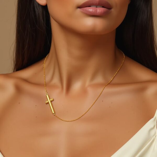 14k Yellow Gold Necklace with a Polished Cross Design - alternate view 5