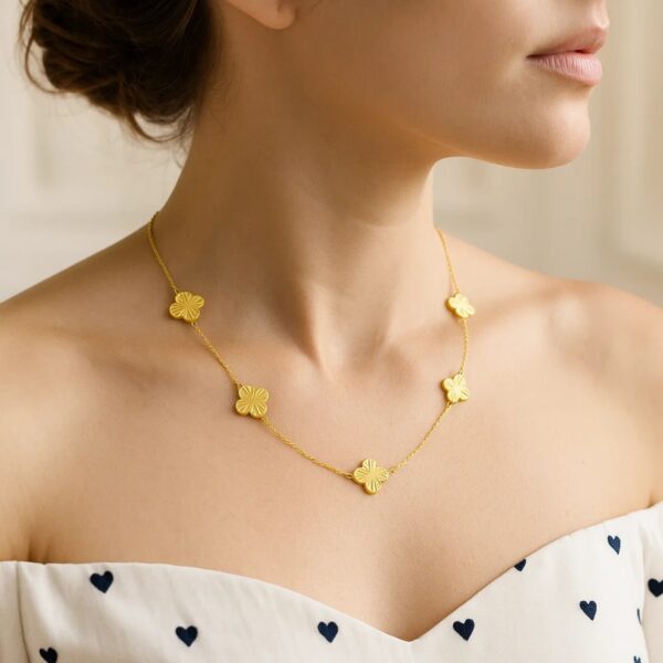 14K Yellow Gold Clover Necklace - alternate view 4