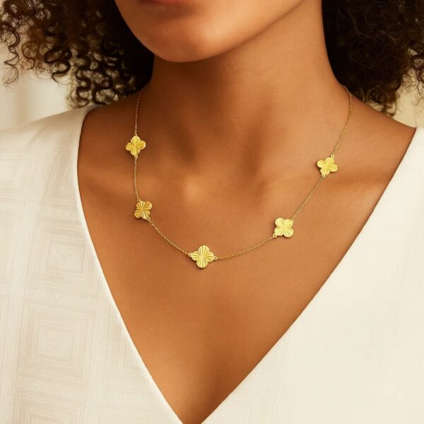 14K Yellow Gold Clover Necklace - alternate view 5