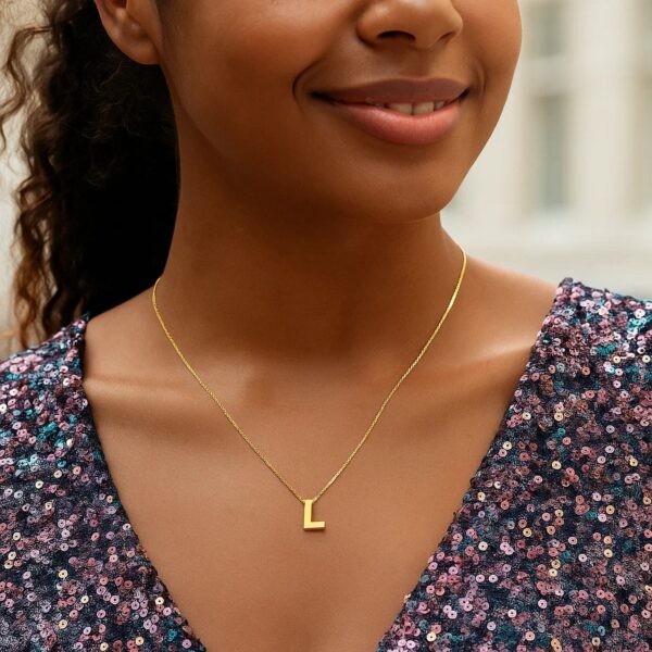 14K Yellow Gold Yours Truly Block Letter Initial L Necklace - alternate view 3