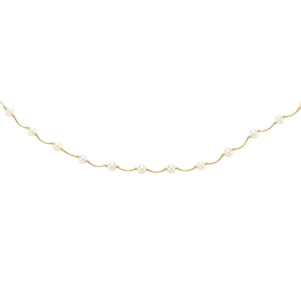 14k Yellow Gold Arc Link Necklace with White Pearls - alternate view 2
