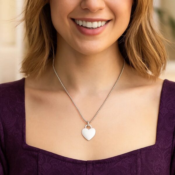 Sterling Silver Rhodium Plated Heart Charm Necklace - alternate view 4