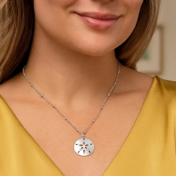 Sterling Silver Rhodium Plated Sand Dollar Necklace - alternate view 3