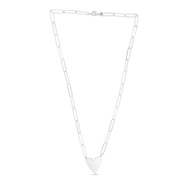Sterling Silver Rhodium Plated Heart Paperclip Link Necklace - alternate view 2