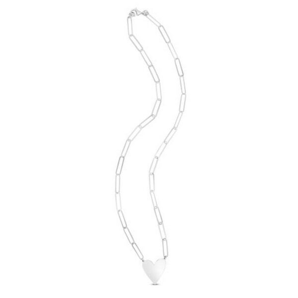 Sterling Silver Rhodium Plated Heart Paperclip Link Necklace - alternate view 3