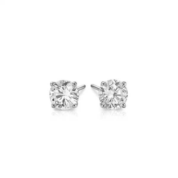 14k White Gold Stud Earrings with White Hue Faceted Cubic Zirconia(6mm) - alternate view 2