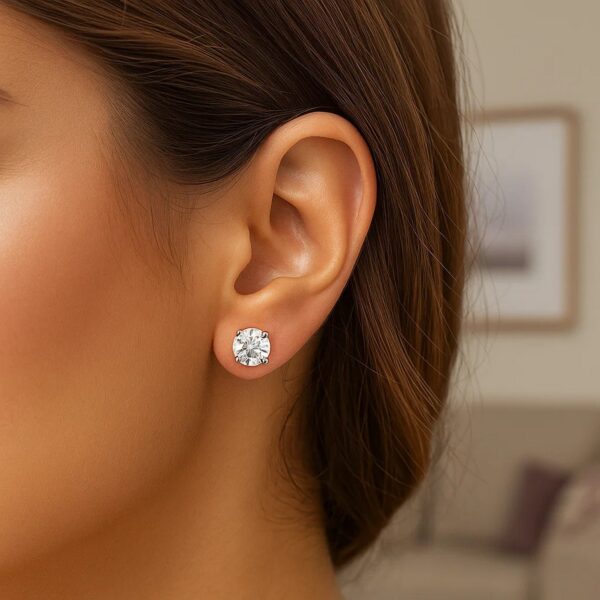 14k White Gold Stud Earrings with White Hue Faceted Cubic Zirconia(6mm) - alternate view 4