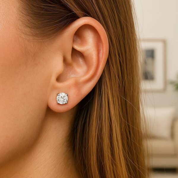 14k White Gold Stud Earrings with White Hue Faceted Cubic Zirconia(6mm) - alternate view 5