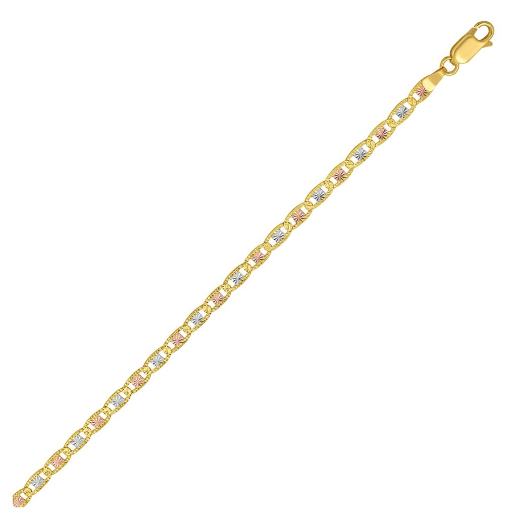 14K Tri Color Gold Pave Valentino Chain (3.50 mm) - Tri-Color Gold