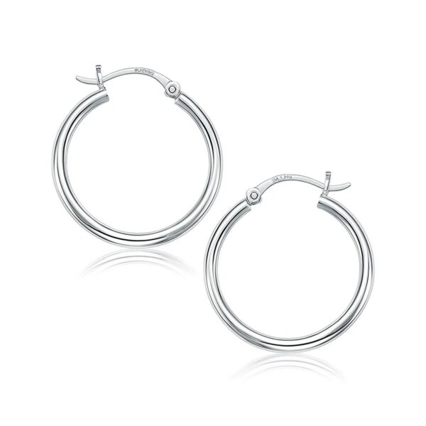 10k White Gold Polished Hoop Earrings (2x25mm)