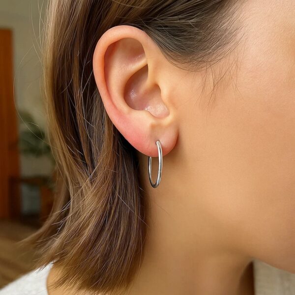 10k White Gold Polished Hoop Earrings (2x25mm) - alternate view 4