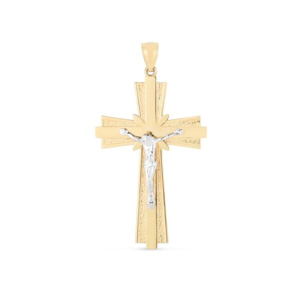 14k Two Tone Gold High Polish Diamond Cut Cross Pendant - Two-Tone Gold