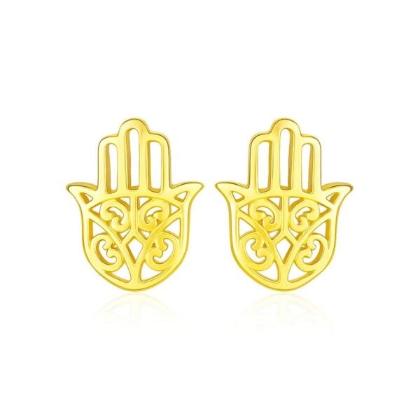 14k Yellow Gold Polished Hand of Hamsa Post Earrings