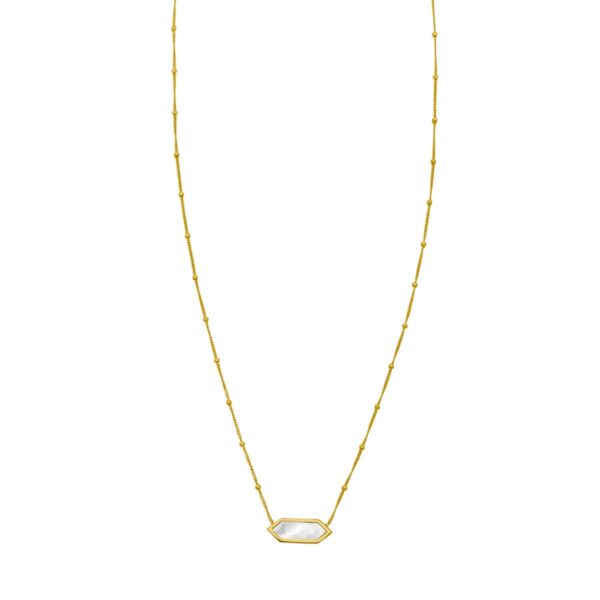 14K Yellow Gold Hexagon Mother Of Pearl Pendant Necklace - alternate view 2