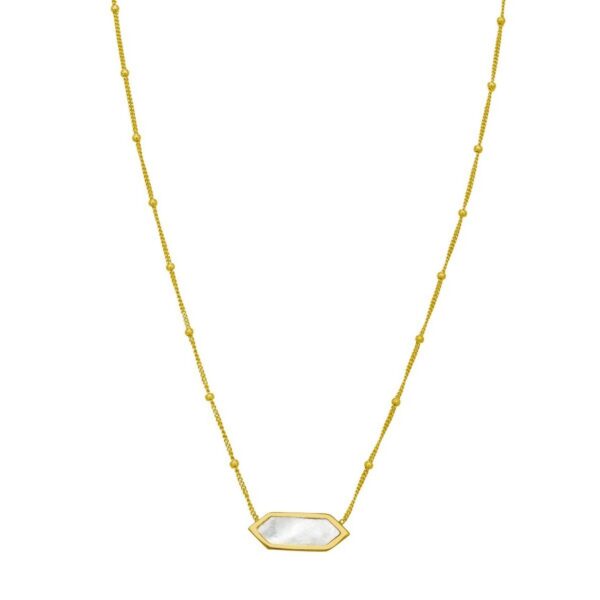 14K Yellow Gold Hexagon Mother Of Pearl Pendant Necklace - alternate view 3