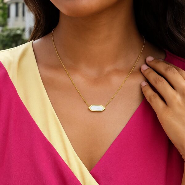 14K Yellow Gold Hexagon Mother Of Pearl Pendant Necklace - alternate view 4