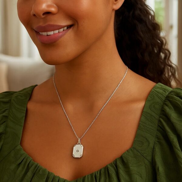 Sterling Silver Rhodium Plated Cubic Zirconia Octagonal Star Locket Necklace - alternate view 3