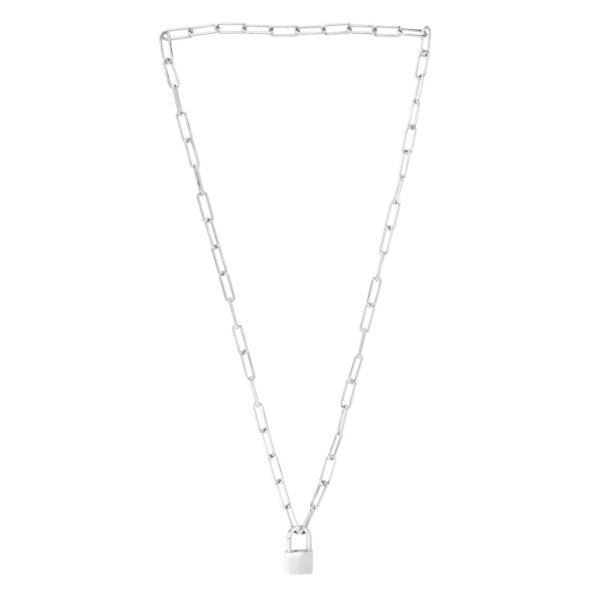 Sterling Silver Rhodium Plated Lock Paperclip Link Necklace - alternate view 2