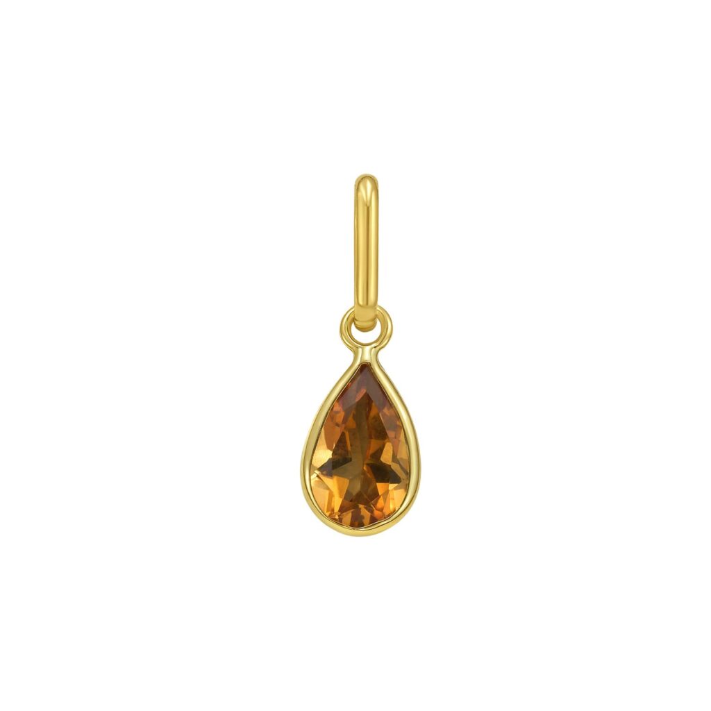 14K Yellow Gold Pear Citrine Charm Pendant