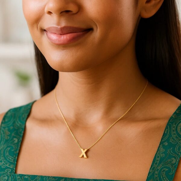14K Yellow Gold Yours Truly Block Letter Initial X Necklace - alternate view 4