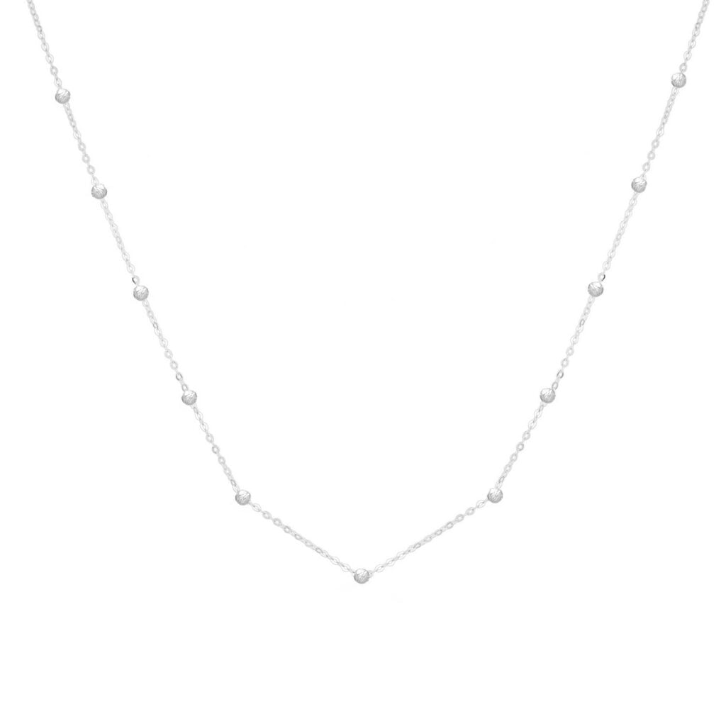 14K White Gold Saturn Bead Chain Necklace