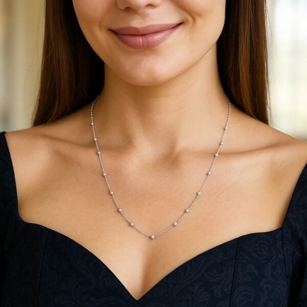 14K White Gold Saturn Bead Chain Necklace - alternate view 3